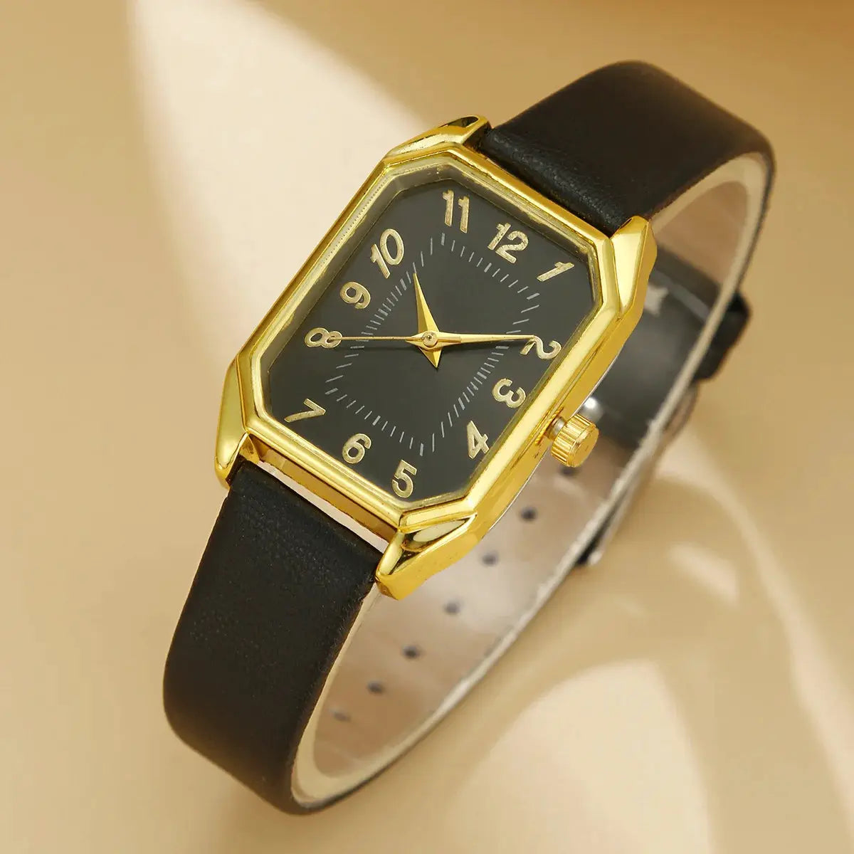 LuxeCharm Square Women Watches Set Leather Strap Quartz Timepieces Five Piece Jewelry Gift Set