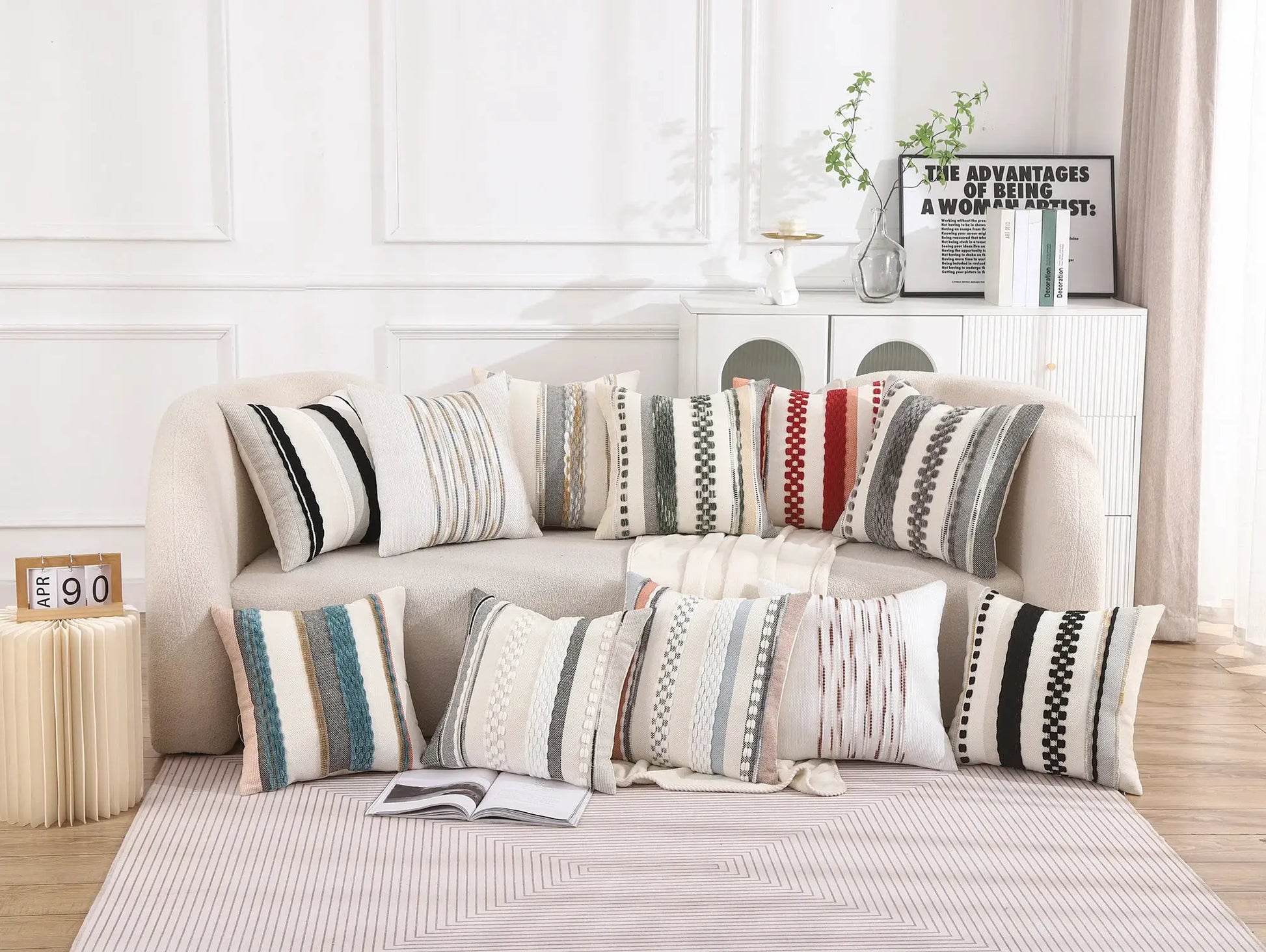 Simples Market 1pc boho striped chenille pillow cover, 18x18 decorative cushion cover