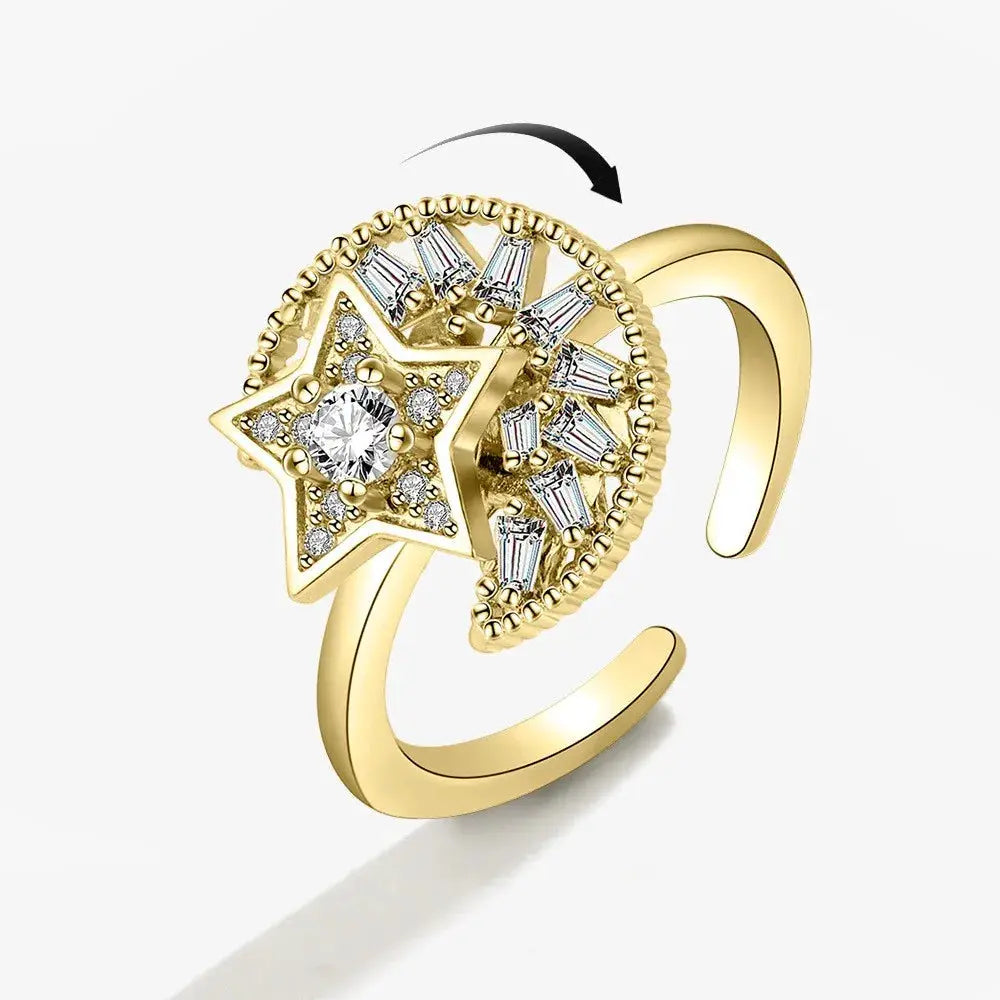 SMJEL Fidget Spinner Ring for Women Crystal Flower Eye Butterfly Animal Motifs Stress Relief Wedding Jewelry