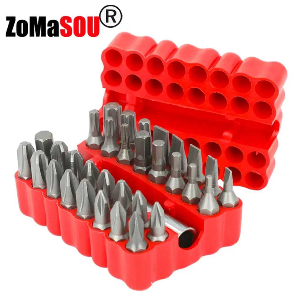 ZOMASOU 33 Piece Magnetic Security Screwdriver Bit Set 1 Quarter Inch Shank Includes Torx Hex Spanner Tri Wing Bits