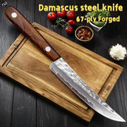 67 Ply Forged Damascus Steel Fruit Knife With Sharp Blade For Peeling And Boning Solid Wood Handle Kitchen Knife
