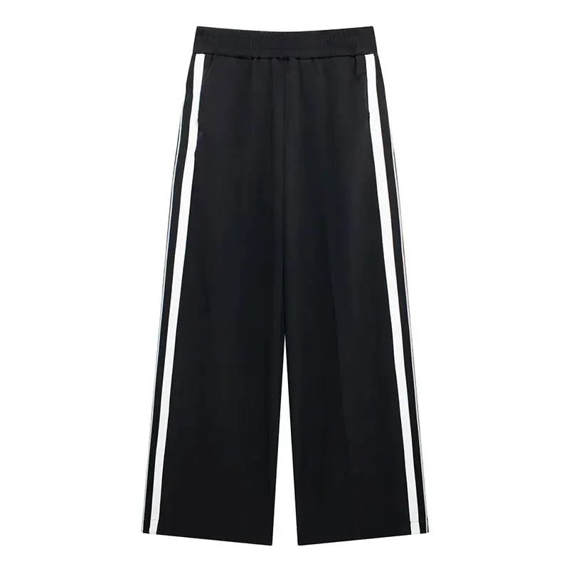 2024 New Women Patchwork Black White Baggy Pants Short Jacket Set
