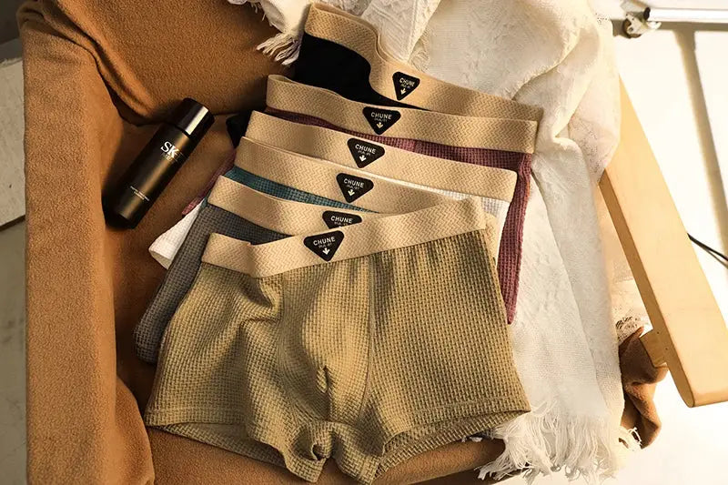 Men's boxer shorts six-pack in beige mesh fabric with CHUNE waistband