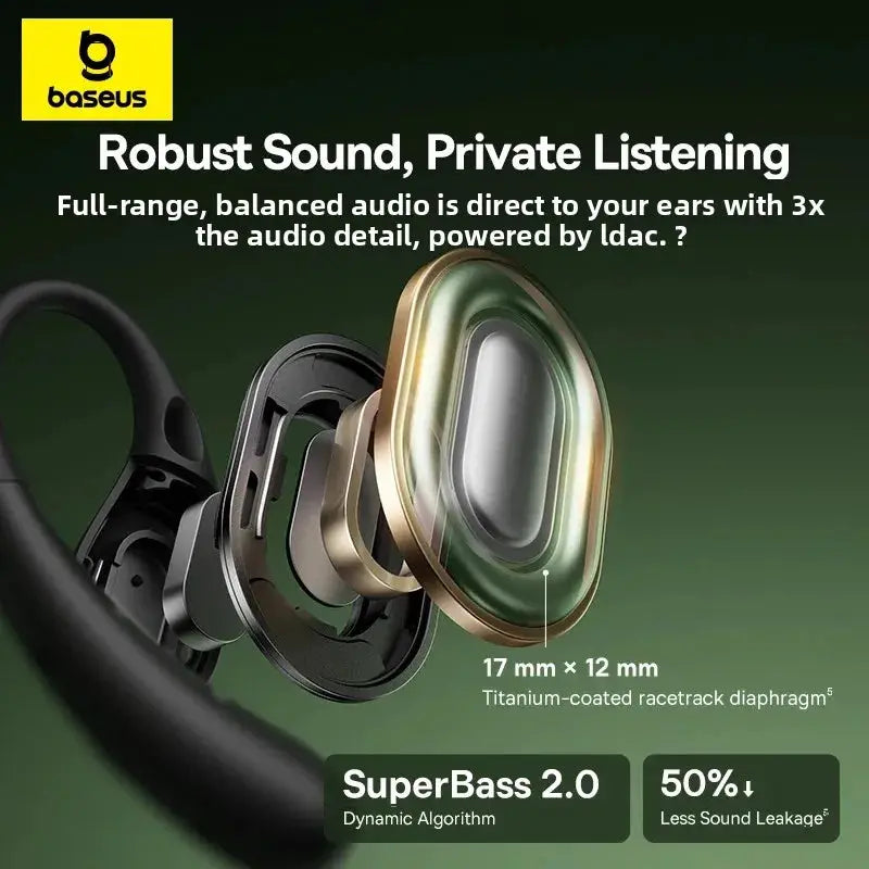 Baseus Eli Sport 2 Open-Ear Wireless Earphones, titanium-coated diaphragm, open-ear design
