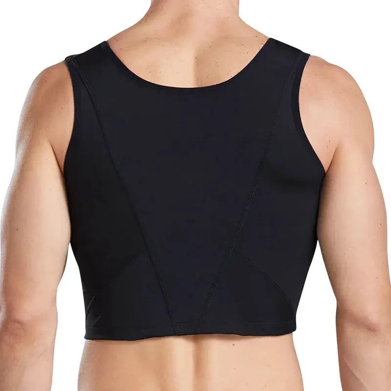 Men's black short compression shapewear vest for chest control and abdomen slimming