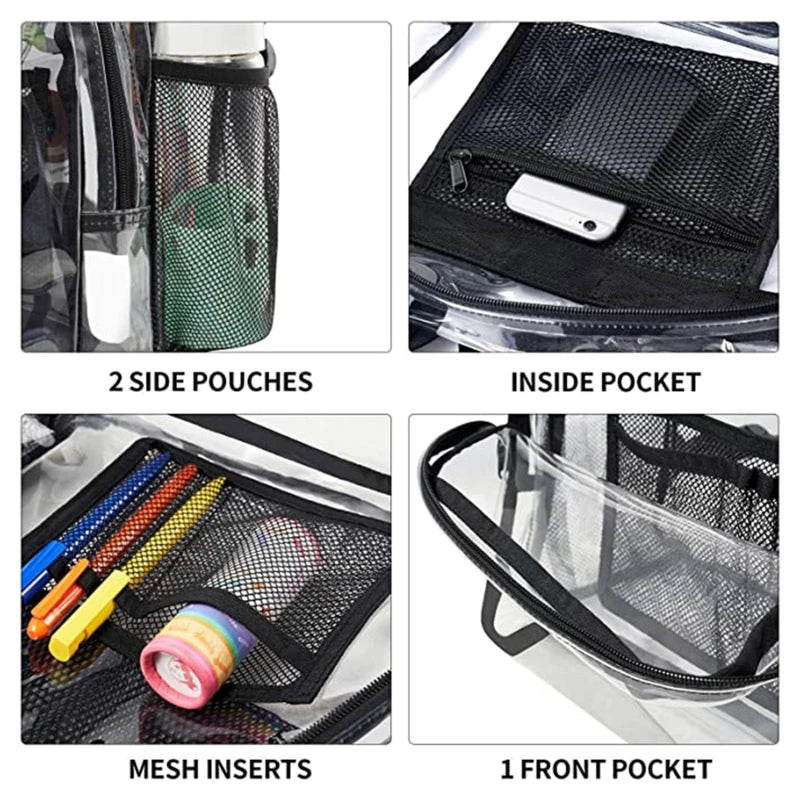 Clear waterproof backpack by Simples Market with 2 mesh side pockets