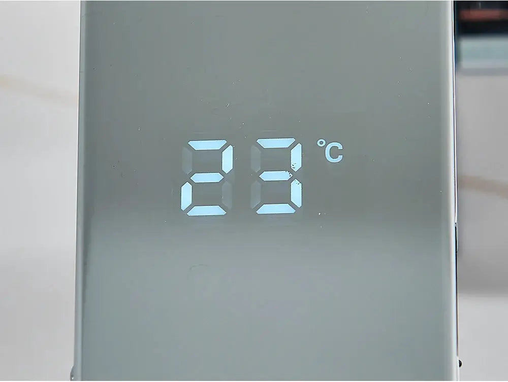 Simples Market white smart sensor basin faucet with blue LED digital temperature display showing 23°C