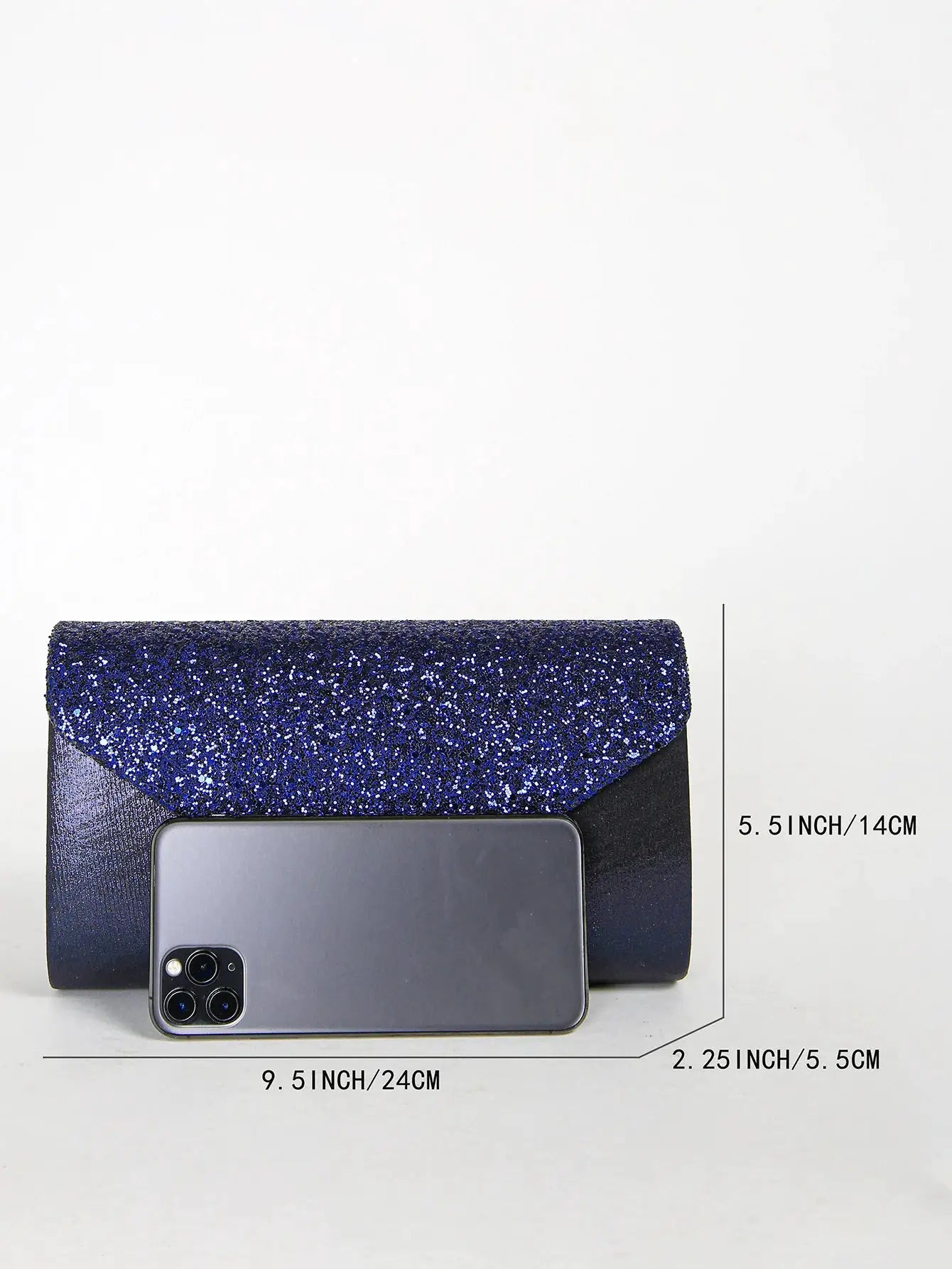 Simples Market blue sequin envelope clutch purse for party with glittery top flap