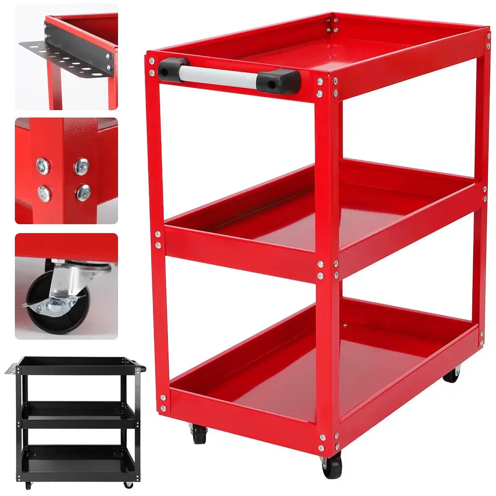 Heavy Duty Rolling Tool Cart With Wheels Three Tier Portable Utility Garage Cart Collapsible Storage Cart