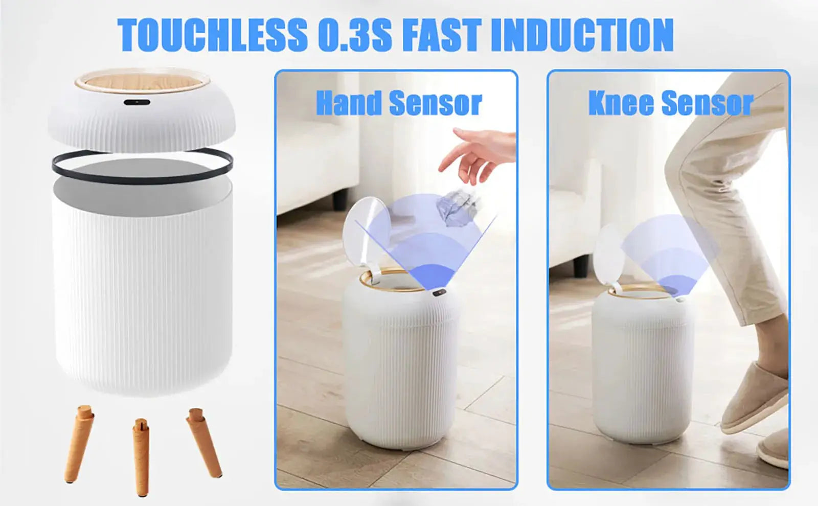 Automatic Trash Can with Lid by Simples Market; small white plastic motion-sensor waste bin