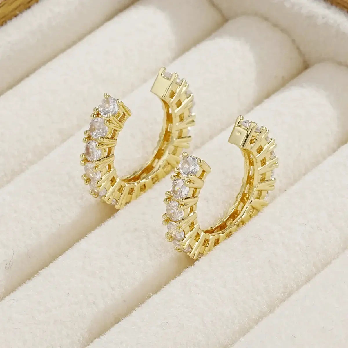 2-pack gold-tone ear cuffs with clear rhinestones, C-shaped no-piercing ear clips