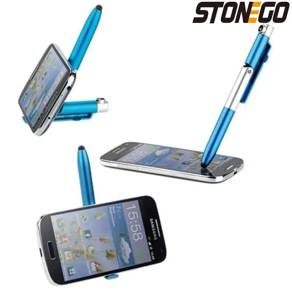 STONEGO blue multifunction 4-in-1 foldable pen-stylus with flashlight and tablet stand