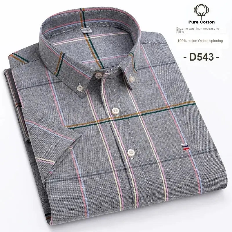 Simples Market men's oxford shirt, 100% cotton, plaid striped gray with multicolor lines