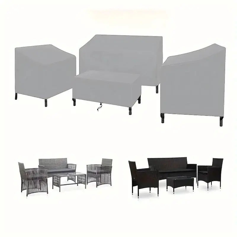 Simples Market 4-piece patio furniture cover set; heavy-duty waterproof grey covers for rattan outdoor furniture, windproof.