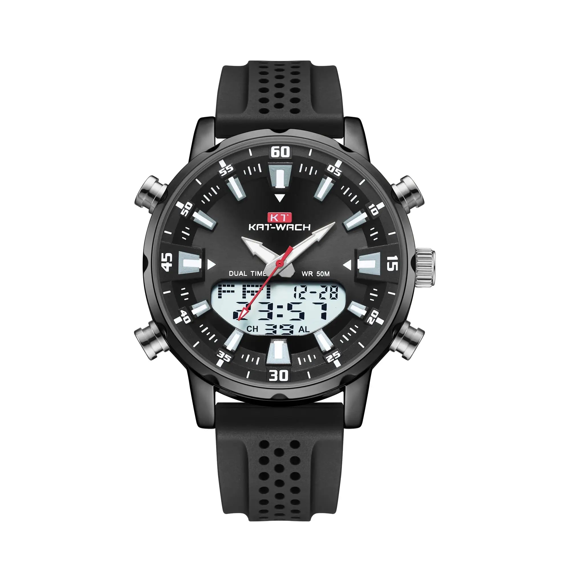 Mens Quartz Watch With Multifunction LED Analog Digital Display Waterproof Timepiece Rugged Alloy Case