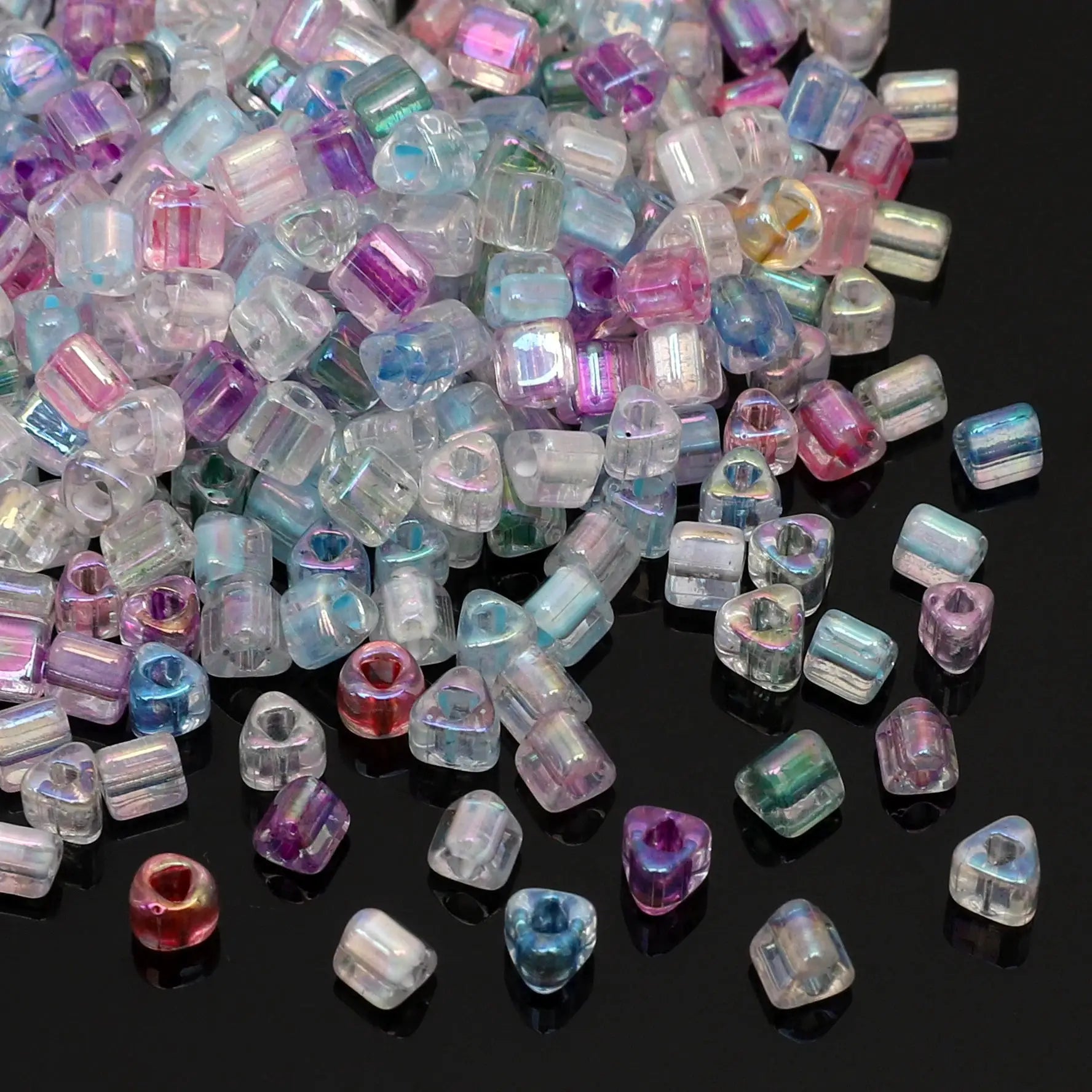 4mm triangle glass seed beads, 840pcs, dyed core, iridescent pastel mix for Simples Market DIY jewelry