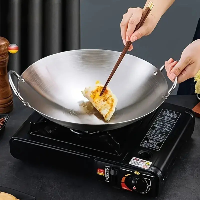 ProChef Large Stainless Steel Wok Uncoated Thick Durable Pan With Dual Handles For High Heat Cooking