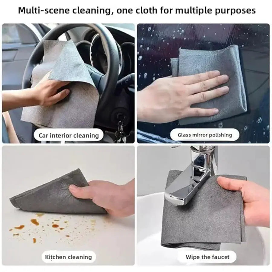 Microfiber cleaning cloth by Simples Market, reusable gray lint-free towel for car interior, glass, kitchen, and faucet