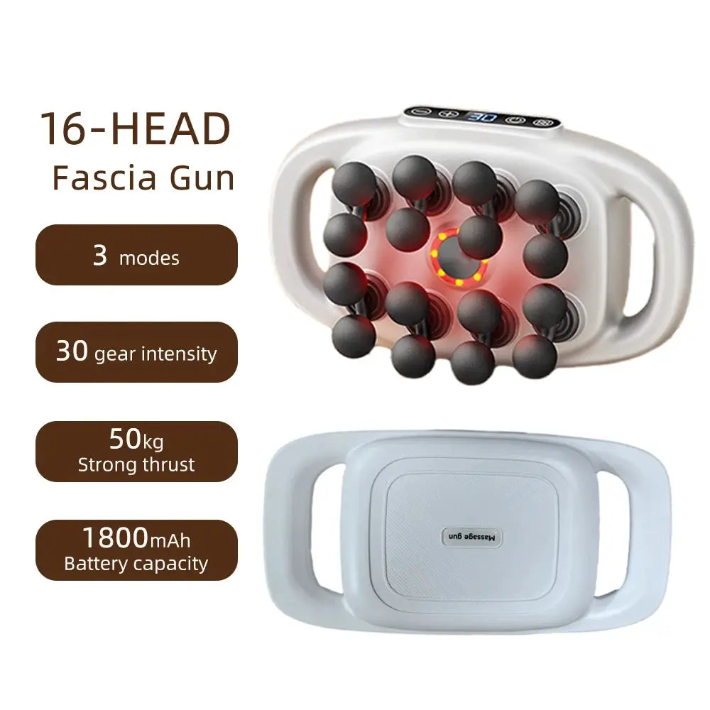 Simples Market 42-Head fascia gun massage device in white with black massage heads and high-frequency vibration