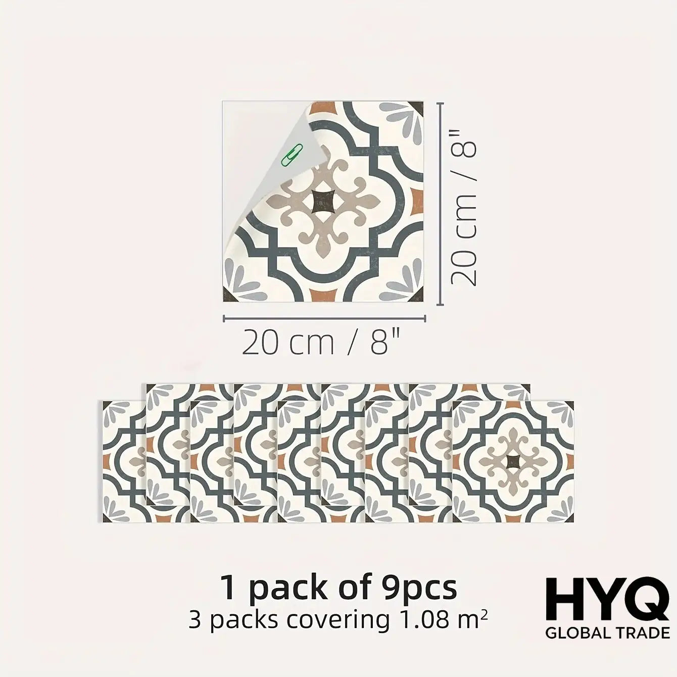 9-pack vinyl tile decals, matte waterproof, beige and gray-blue geometric pattern by Simples Market
