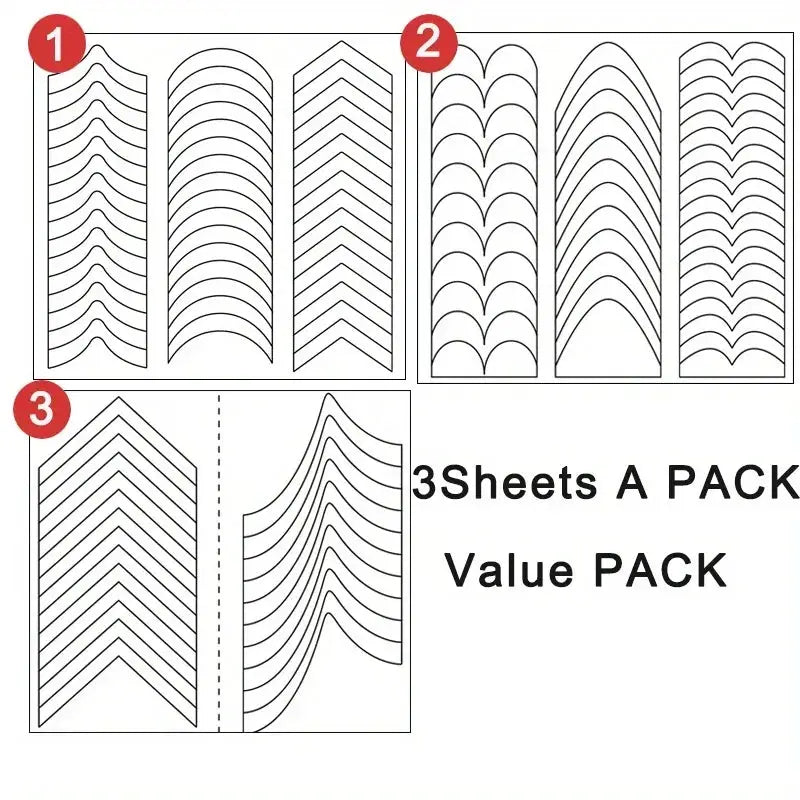 Nail art stickers by Simples Market, 3 sheets of white self-adhesive fringe and chevron tip decals