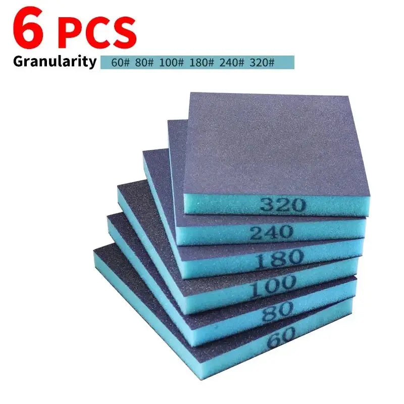 Six Piece Sanding Sponge Set 60 To 320 Grit Wet And Dry Washable Reusable Blocks For Metal And Wood Polishing 120mm