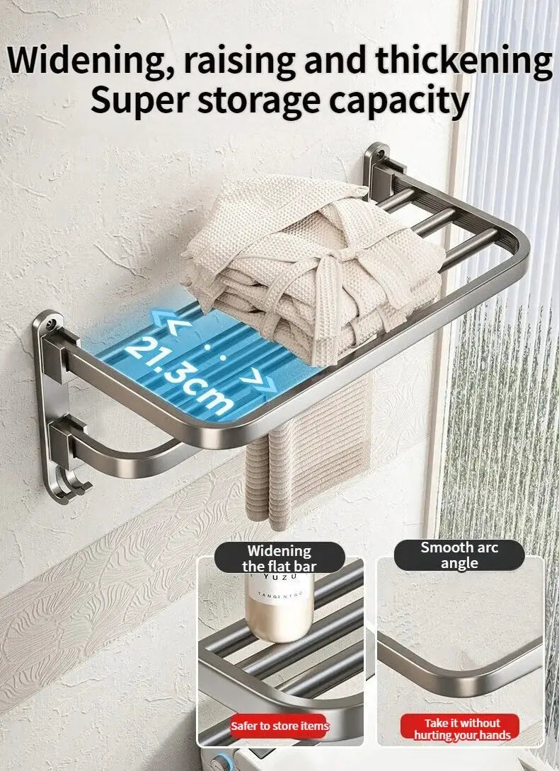 Simples Market folding aluminum towel rack with hook, grey/black finish, 50–60 cm wall-mounted