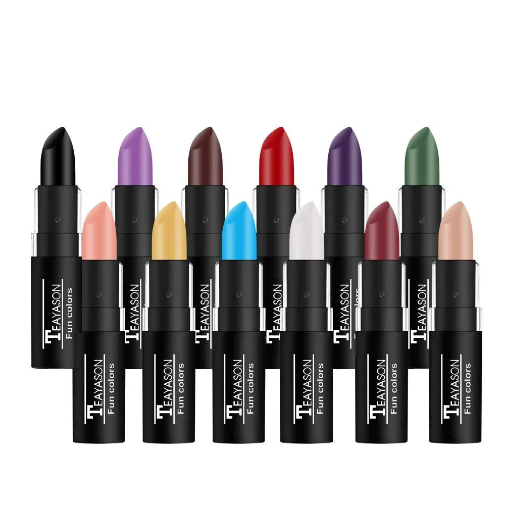12 Color Matte Lipstick Set Waterproof Long Lasting Lip Color Red Black Blue Purple Green