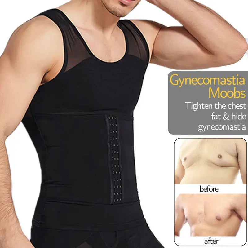 Simples Market CXZD men's black waist trainer with front hook closure and mesh panels