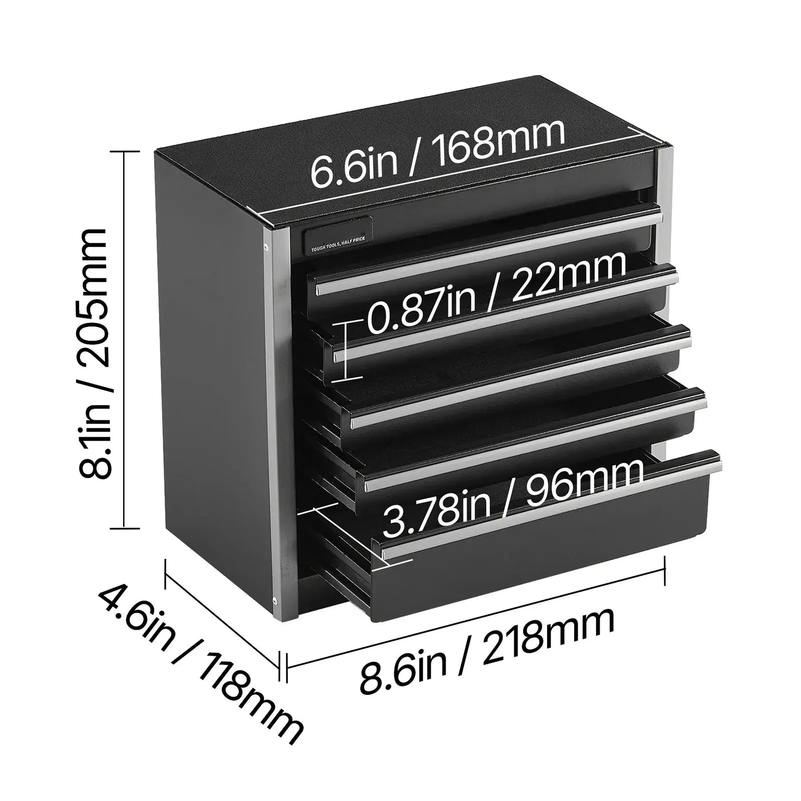 5-drawer metal tool box in red and black with PP feet for garage workshop storage
