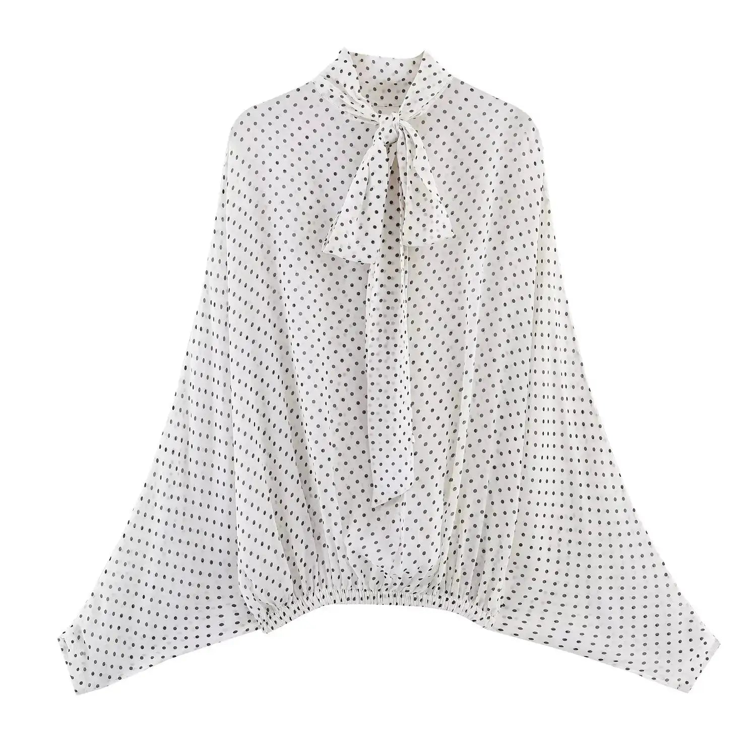 Polka Dot Two Piece Outfits For Women Bow Tie Blouse And Midi Skirt