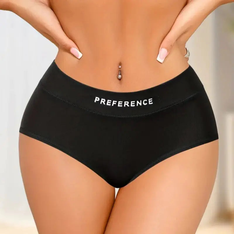 4-piece set of women's high-waist black cotton briefs with tummy control for plus size, PREFERENCE waistband