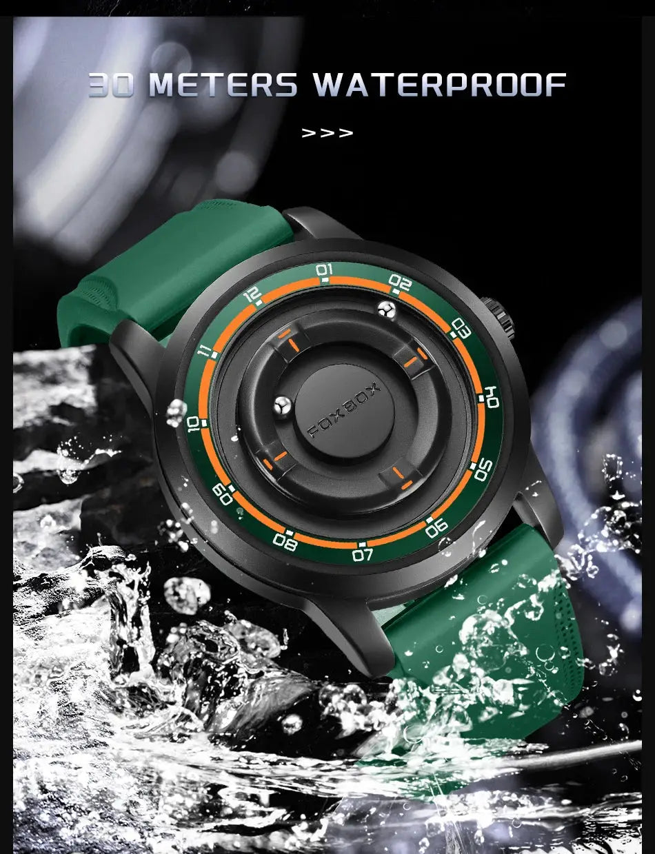 FOXBOX green silicone men's sports watch, 30m waterproof, quartz movement
