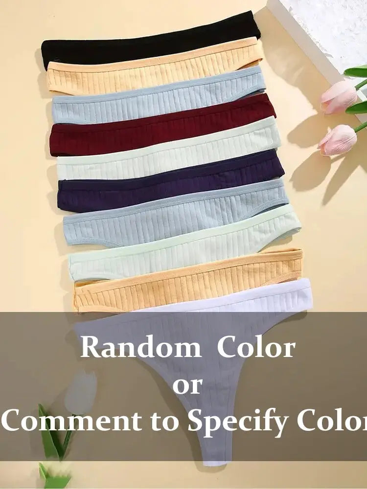 Simples Market 6-pack women's ribbed cotton thongs, low-rise G-string in assorted colors