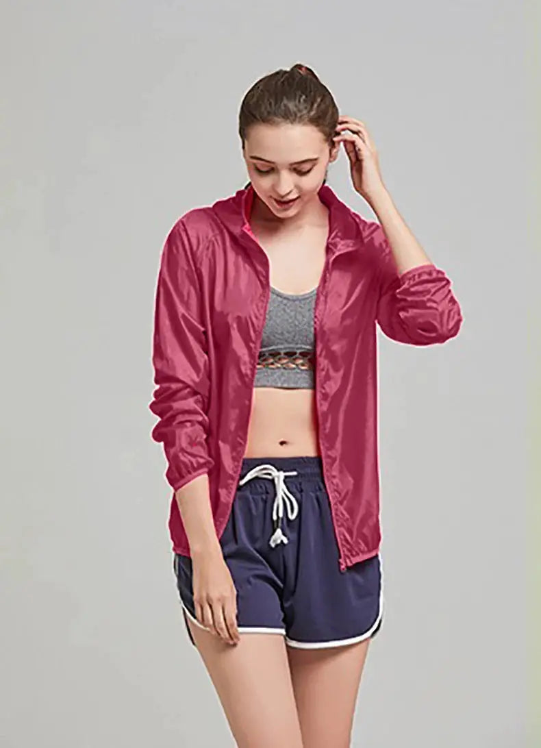 JNLN unisex hiking jacket pink windbreaker, waterproof quick-dry outdoor coat