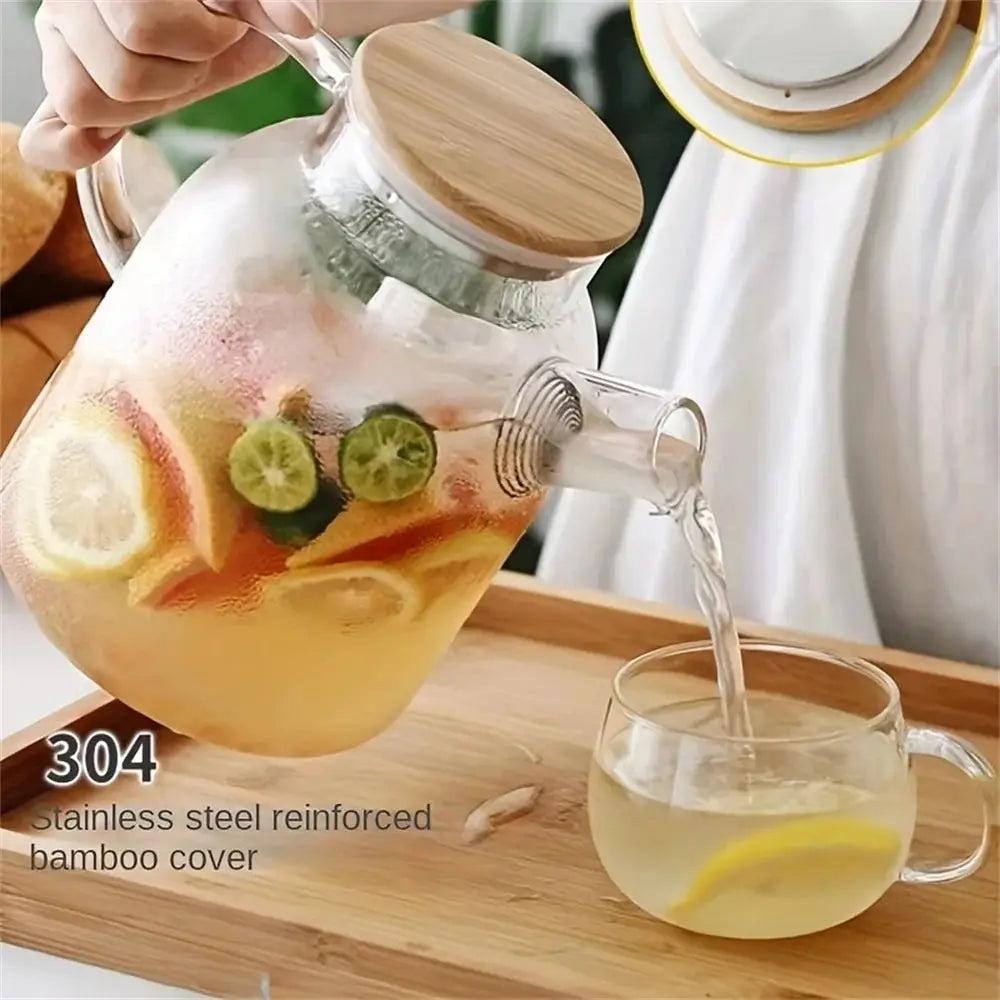 ClearView Glass Teapot 1.8L Large Capacity High Temperature Resistant for Steamed Juice Fruit Infusions and Iced Tea