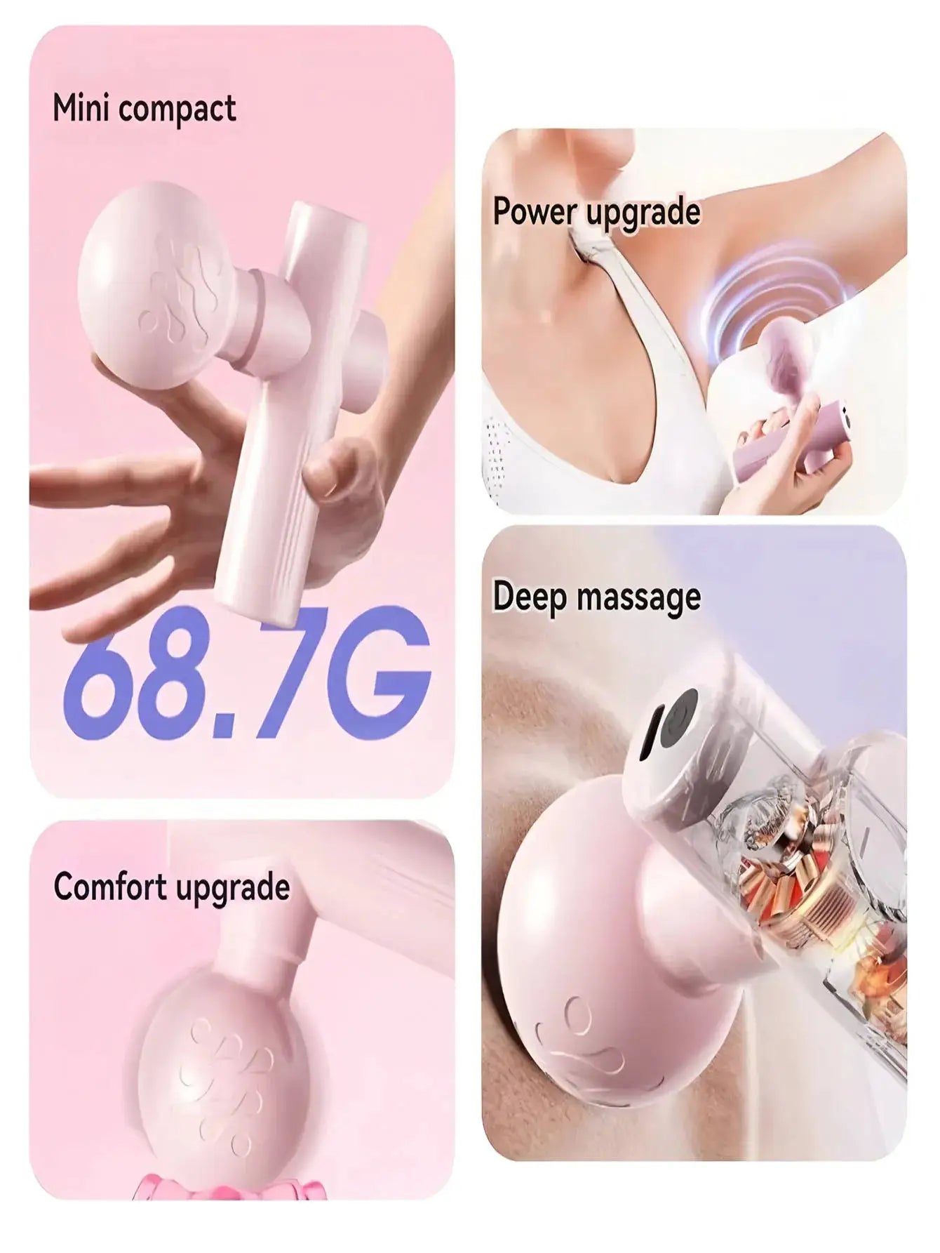 Mini pink massage gun by Simples Market; handheld fascia massager with round head.