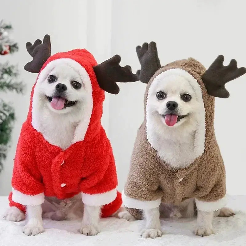 Dog Christmas Clothes Winter Warm Coat Hoodie For Small To Medium Dogs And Cats Elk And Santa Claus Prints Costume