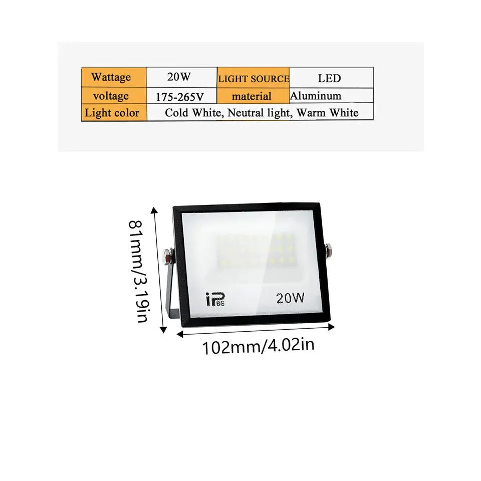 20W LED outdoor floodlight Simples Market, aluminum housing, IP65 waterproof, 102mm x 81mm