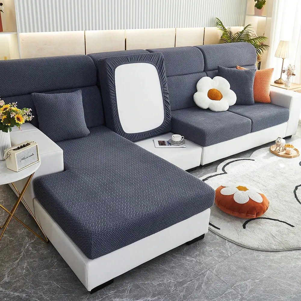 Jacquard Sofa Slipcover Twill Pattern Elastic Cover For L Shaped Sofas Loveseats Chairs Furniture Protector Living Room