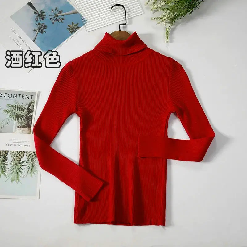 Women Turtleneck Sweater Slim Fit Elastic Knit Acrylic Cotton Blend Medium Stretch Solid Black