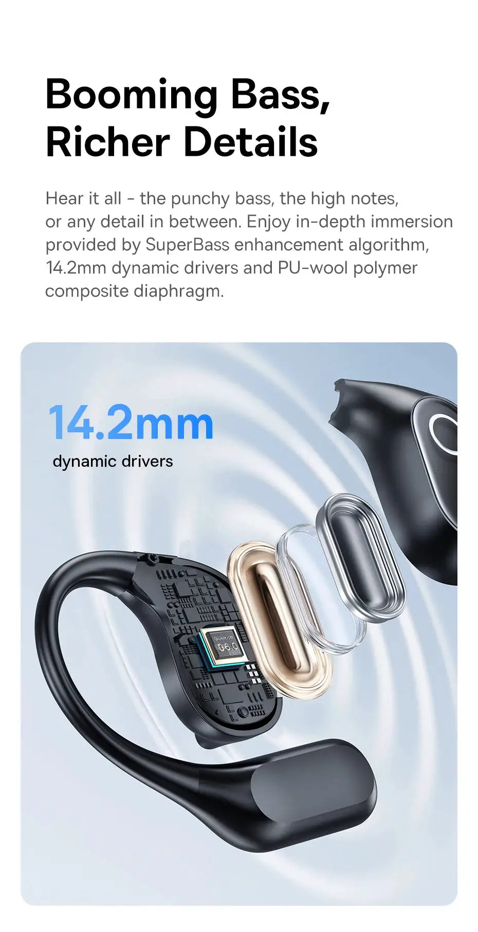Baseus Eli 2i Fit open-ear wireless headphones with neckband and 14.2mm dynamic drivers