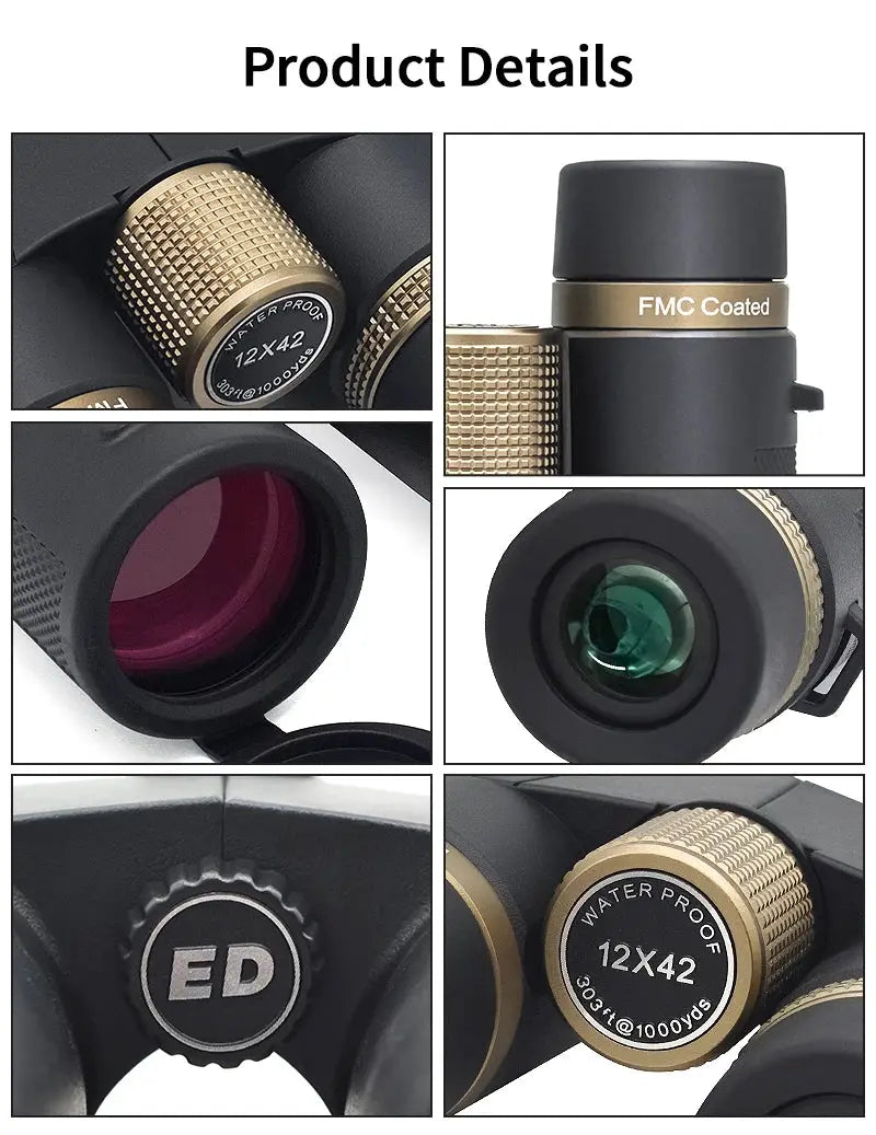 Binoculars 12x42 HD by Simples Market with ED lens, BAK4 prism, waterproof metal body