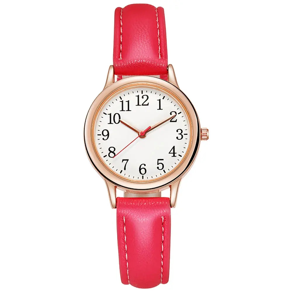 Leisure Fashion Women Quartz Wristwatch With Easy Read Arabic Numerals Simple Dial Candy Color PU Leather Strap