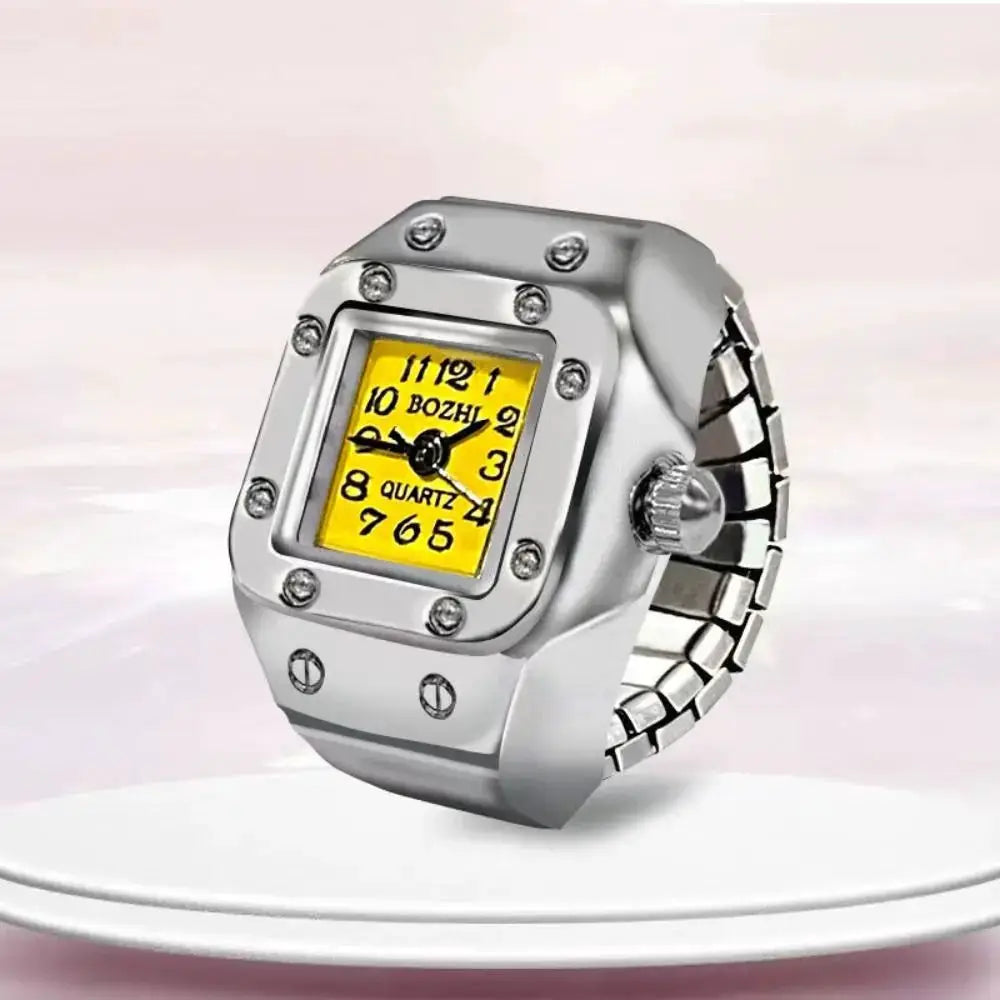 RetroPulse Heart Ring Watch With Adjustable Elastic Strap For Finger Sizes And Vintage Punk Roman Quartz Movement