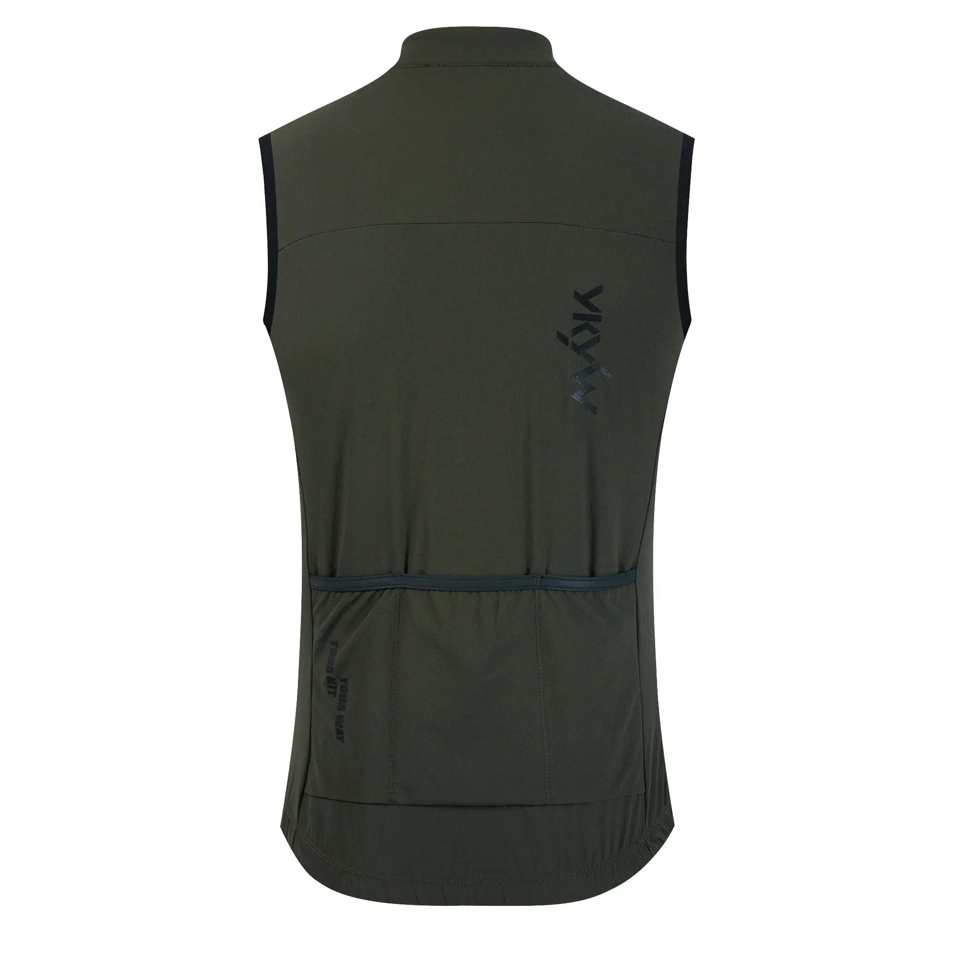 YKYWBIKE men cycling sleeveless windproof fleece vest in olive green, back view