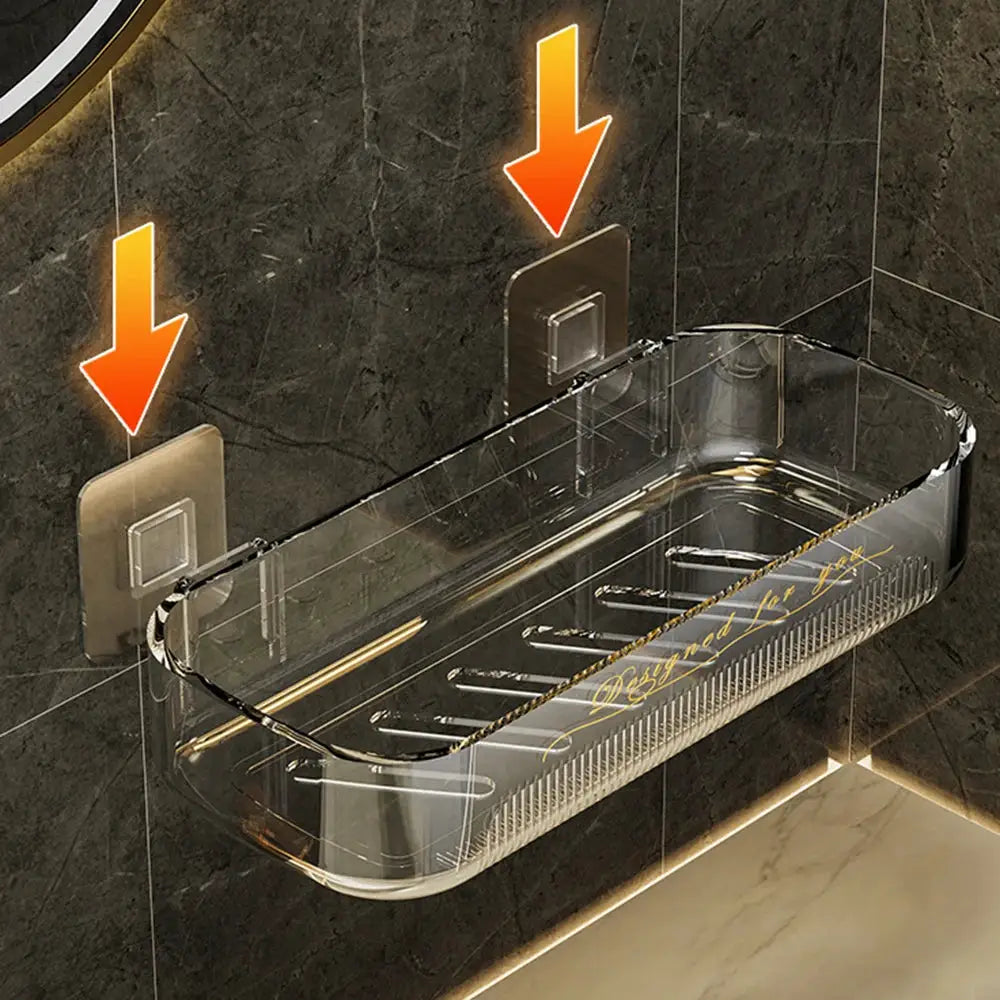 Clear acrylic wall-mount bathroom storage rack for cosmetics and toiletries