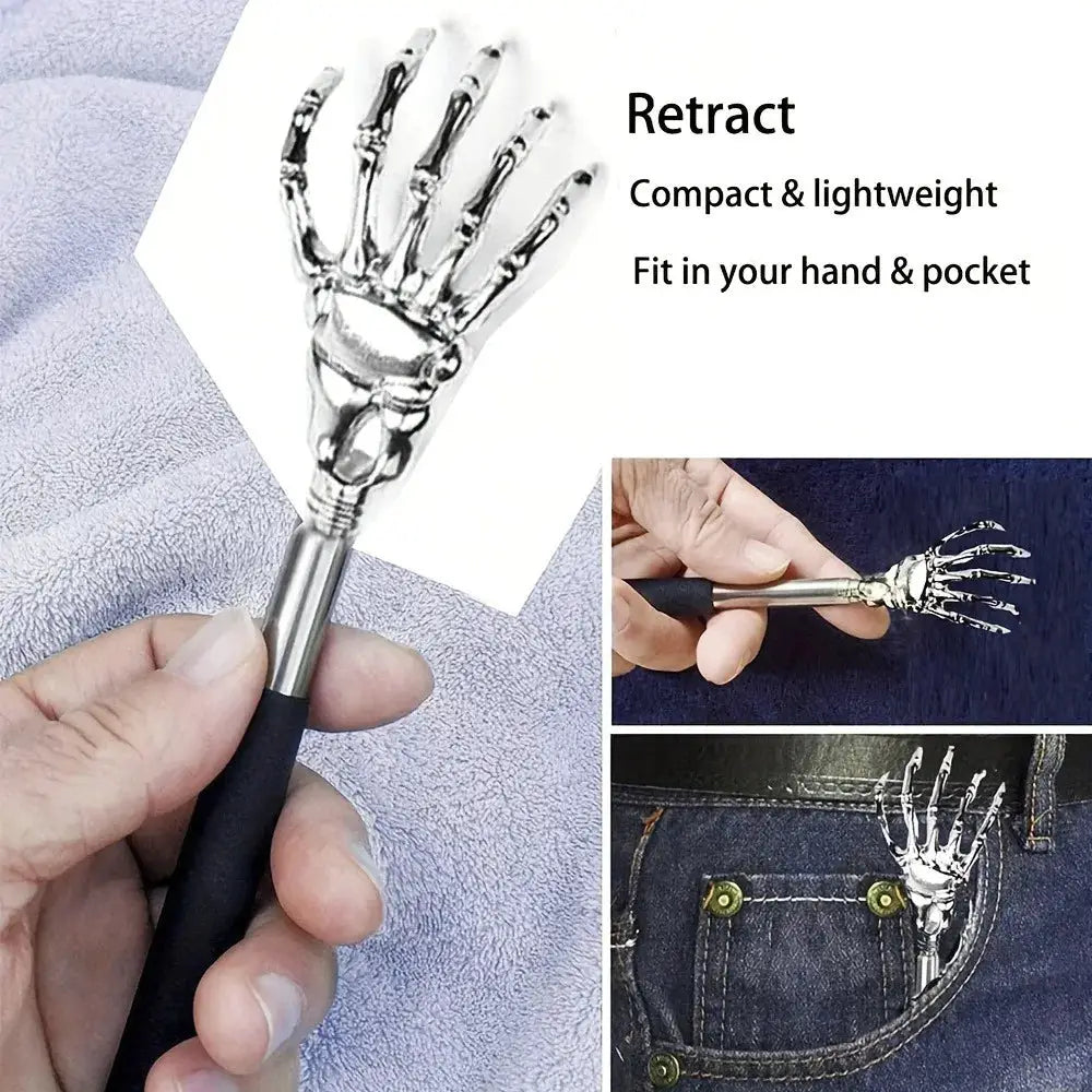 Portable Extendable Back Scratcher Stainless Steel Telescoping Massager For Humans And Pets With Rubber Grip