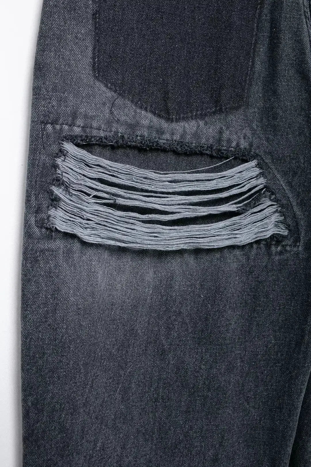 HH 2024 Womens Distressed Patchwork Denim Jeans High Waist Ripped