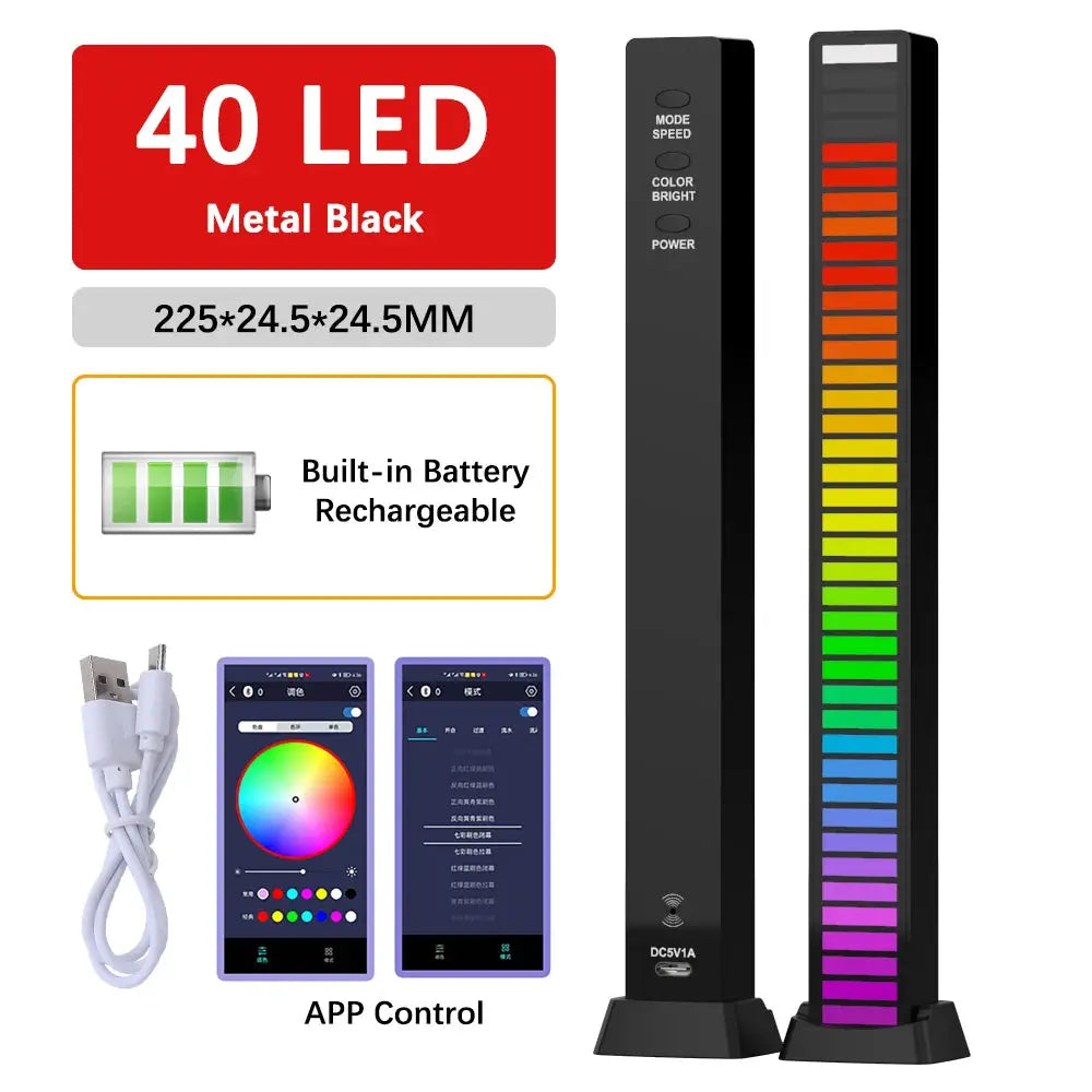16 32 40 LED Charge RGB Light Bar Sound Activated Music Pickup Voice Lights Ambient Lamp For Game Room Decor